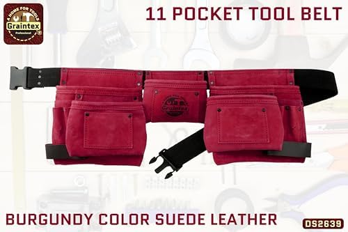 Graintex 11 Pocket Suede Leather Tool Belt/Tool Bag/Work Apron, 2 Hammer Loops - Image 2