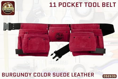 Graintex 11 Pocket Suede Leather Tool Belt/Tool Bag/Work Apron, 2 Hammer Loops - Image 2