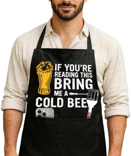 Funny Black Grill Apron with Pockets by NIORAYNA