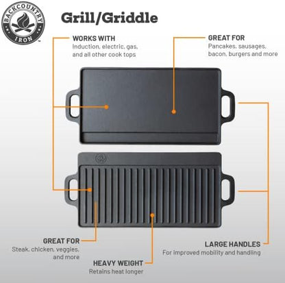 20 x 9 inch Large Reversible Seasoned Cast Iron Grill / Griddle - Image 3