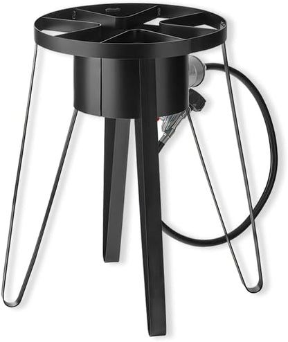 21" Tall Portable Gas Stove with Hose Guard, Steel Heavy Duty Single Burner Outdoor Patio Stove, Tank Cooker Perfect for Deep Frying or Steaming, Turkey Fry, Catered Events, Camping, Range - 55,000BTU