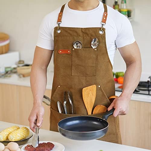 Aoomzoon Canvas Aprons for Men Women, Heavy Duty BBQ Apron - Image 3