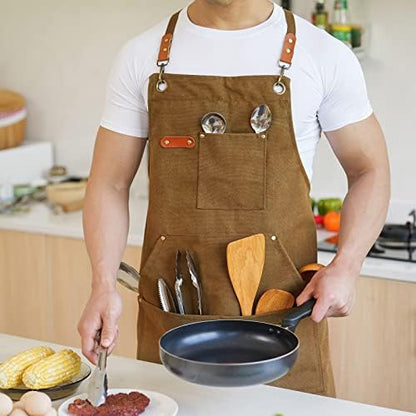 Aoomzoon Canvas Aprons for Men Women, Heavy Duty BBQ Apron - Image 3
