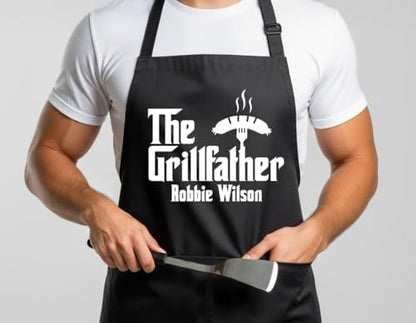 Custom Grill Master Aprons for Men, Mens Grilling Gifts for Fathers Day - Image 3