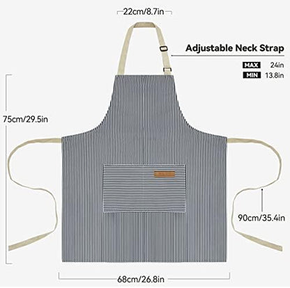 NLUS 2 Pcs Kitchen Cooking Aprons, Poly/Cotton Blend Adjustable Soft Bib Stripe - Image 5