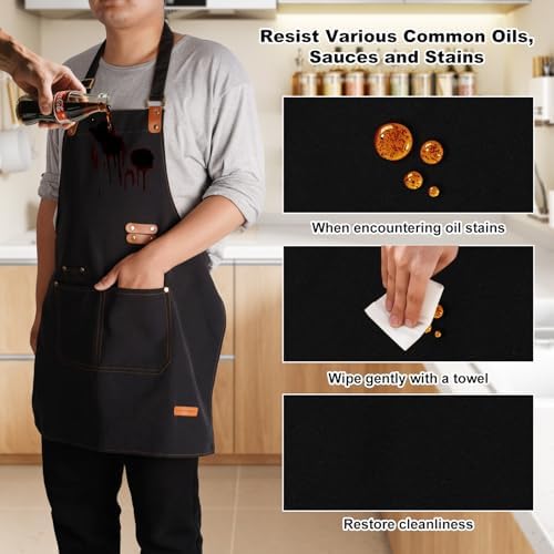 Chef Aprons for Women Men with Pockets, Oil-Repellent & Water-Resistant - Image 4