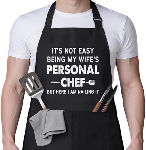 Leebbsin Funny Husband Apron, Wife's Personal Chef Cooking Gifts by leebbsin