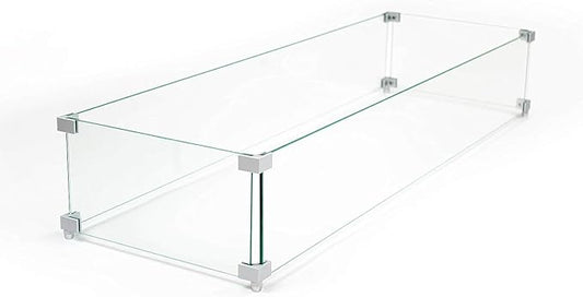 AMS Fireplace | Rectangular Fire Pit Glass Wind Guard for Sedona Fire Pit Table (Light Gray) | Protects Your Fire Table from Patio Heater Flames | Tempered Glass with Polished Edges for Safety