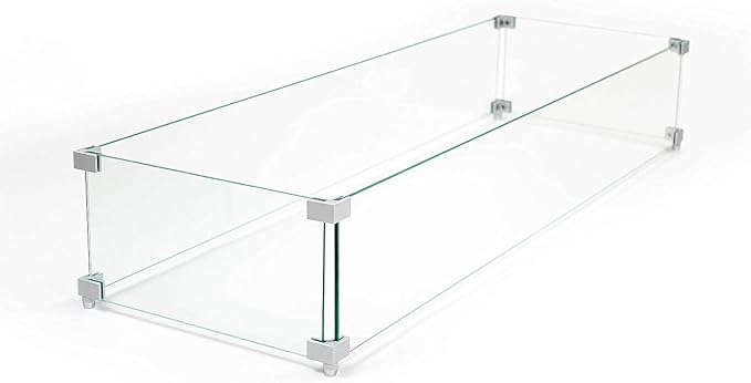 AMS Fireplace | Fire Pit Table Square/Rectangular Tempered Glass Wind Guard-Fire Flame Guard 1/4" Thick Wind Guard - Flame Guard (38" Long x 17" Wide x 7 High)