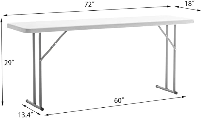 BTEXPERT 6-Foot - 72" Long White Granite Plastic Folding Seminar Training Table Portable 18" Wide Narrow, 29" High, Events Indoor Outdoor Lightweight