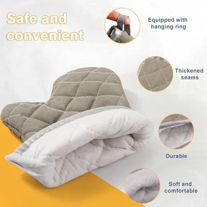 ARCLIBER Grey 12" Quilted Oven Mitts 1 Pair Heat Resistant Kitchen - Image 2