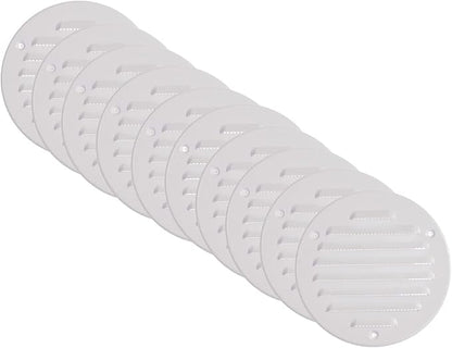 Vent Systems - 4 Inch (Inner) Pack of 10 White Metal Round Soffit Air Vent Grille Cover, Register air Vent Deflector, Louver - Built-in Mesh - HVAC for Bathroom, Home Office, Kitchen 5 Inch (Outer)