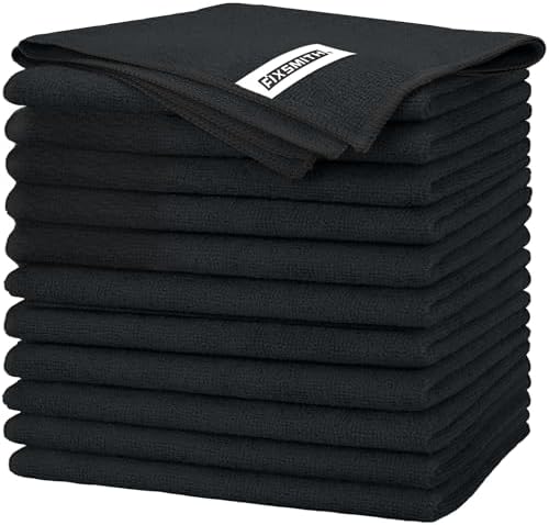 FIXSMITH Black Microfiber Cleaning Cloth -Pack of 12, Highly Absorbent Cleaning by FIXSMITH