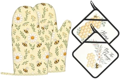 Dasiy & Bee 4 Pcs Heat Resistant Oven Mitts Pot Holders Gloves by Unknown