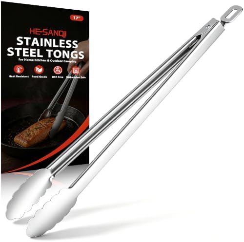 Grill Tongs 17 Inch Extra Long Stainless Steel BBQ Tongs by HE-SANQI