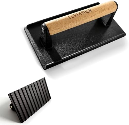 2.1lb Steak Weight & Burger Press, Striped Base by LEVIASHER