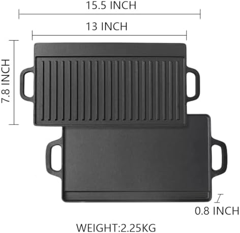 Cast Iron Grill Griddle, Reversible Rectangular - Image 5