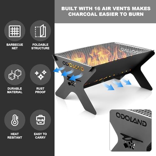 Odoland Camping Campfire Grill, Portable Folding Charcoal Grills - Image 5
