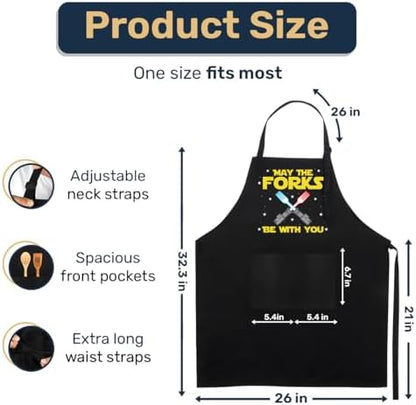May The Forks Be with You Apron, Space Themed Grilling Aprons - Image 2