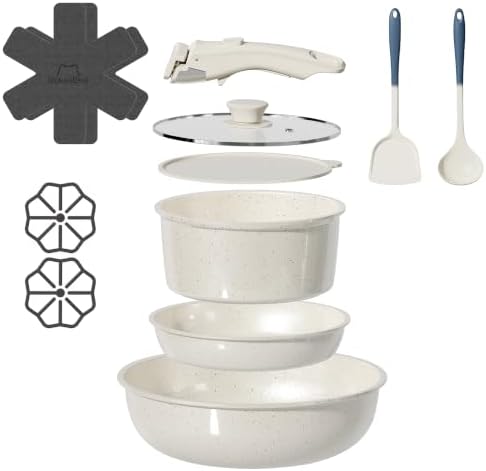 12 Pcs Pots and Pans Set Non Stick, Detachable Handle Cookware by OzawaBear