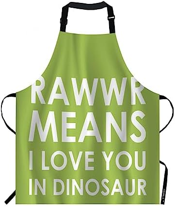 EKOBLA Rawwr Means I Love You In Dinosaur Aprons Funny Cute Phrase Green White by EKOBLA