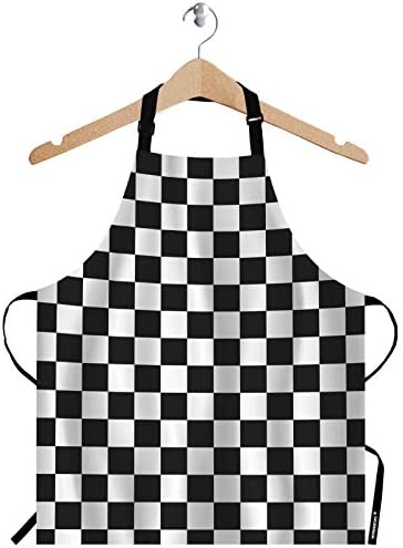 WONDERTIFY Black White Checkerboard Apron, Chess Board Racing and Checkered Bib by WONDERTIFY
