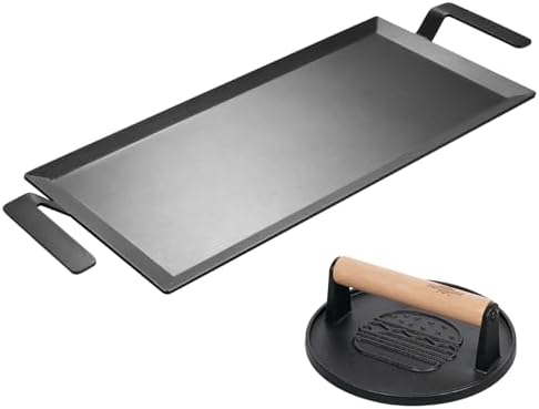 XUDAKAIXIN Carbon Steel Griddle + Grill Press | Professional-Grade Seasoned by XUDAKAIXIN