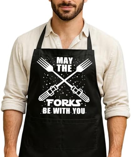 Funny Black Grill Apron with Pockets by NIORAYNA