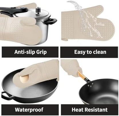 Silicone Oven Mitts, Heat Resistant 500F Kitchen Mitts 2PCS, 11.6" BPA-Free - Image 4