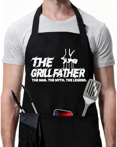 ZOORON Funny Black Chef Aprons for Men Adjustable BBQ Kitchen Cooking Apron by ZOORON