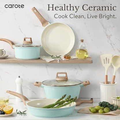 CAROTE 21pcs Ceramic Cookware Sets, Pots and Pans Set Blue - Image 6