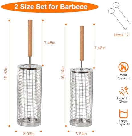 Rolling Grill Basket 2 Pack, Stainless Steel BBQ Grilling Cage - Image 2