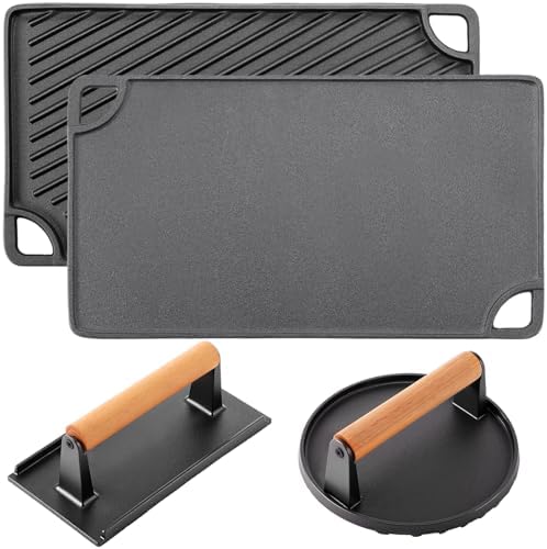 Maxdot Cast Iron Grill Press Set 3 in 1, 16.7" Griddle Pan, Round Press by Maxdot