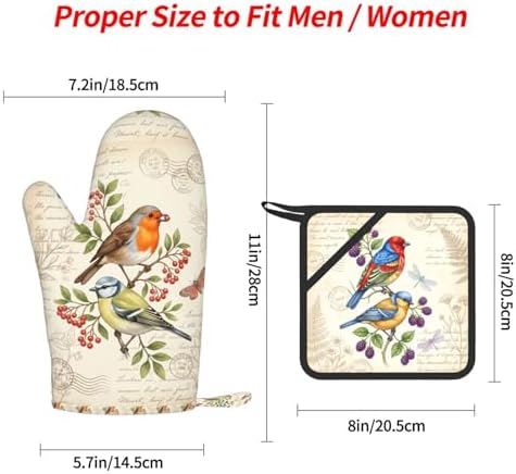 Retro Birds 4 Pcs Heat Resistant Oven Mitts Pot Holders Gloves - Image 4