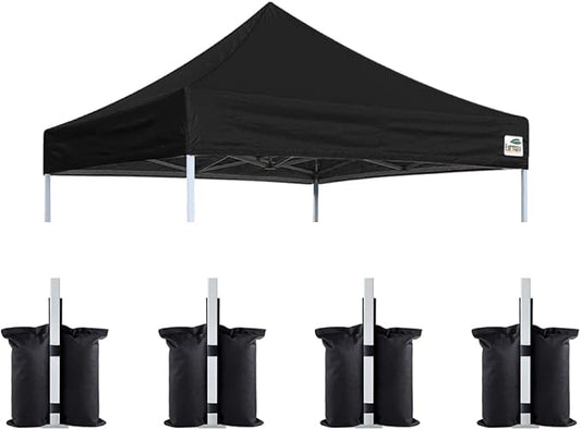 Eurmax USA Pop Up Canopy Replacement Canopy Tent Top Cover, Instant Canopy Top Cover ONLY,Bonus 4PC Pack Weight Bag (8x8, Black)