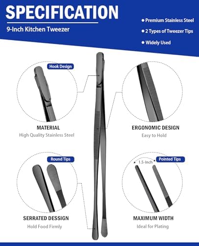 JETKONG 2 Pcs 9-Inch Food Tweezer Tongs, Stainless Steel Kitchen Tweezer - Image 2
