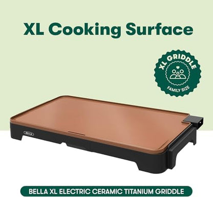 bella XL 12"x22" Electric Ceramic Titanium Non-Toxic Griddle, Copper/Black - Image 3
