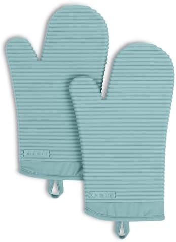 KITCHENAID Ribbed Soft Silicone Oven Mitt 2-Pack Set, Mineral Water Aqua by KitchenAid