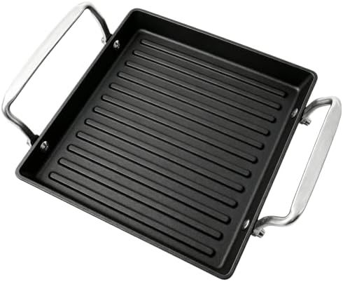 8.6 Inch Stove Top Cast Iron Grill Pan, Medium Pre-Seasoned Ribbed Skillet by Grilleroy