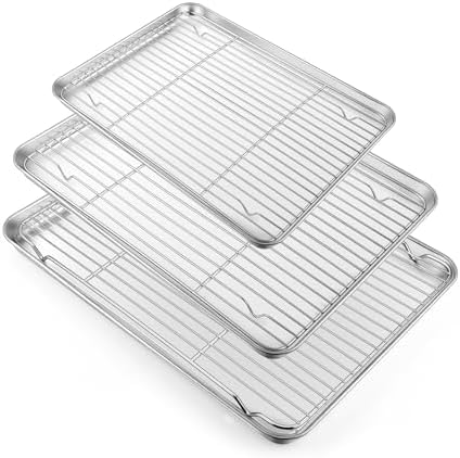 TeamFar Baking Sheet with Rack Set, 3 Pans + 3 Racks, 17.6/12.5/10.5 Inch by TeamFar