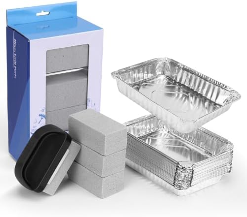 25 Pack Aluminum Drip Pans & 4 Pack Grill Cleaning Pumice Bricks by BLUESGRILLPARTS