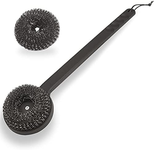 18" Long Grill Brush with Steel Wool Scrubbers, Replaceable Head by EsieHouzie