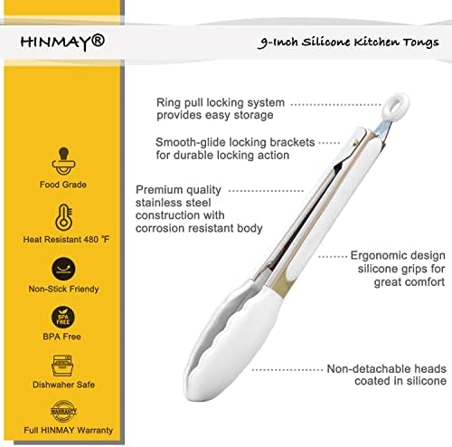 HINMAY Silicone Kitchen Tongs 9-Inch Basics Tongs - Image 2