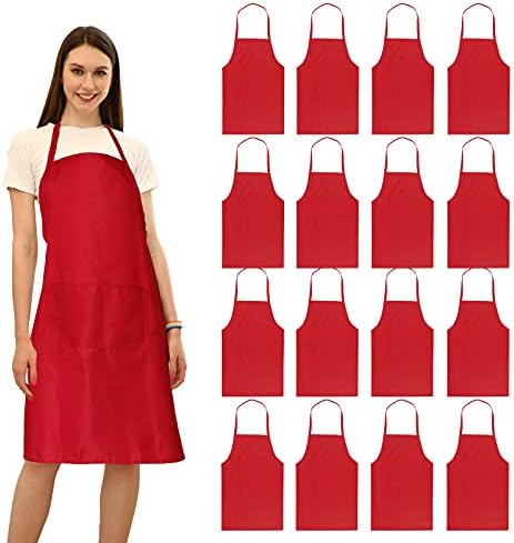 16 Pack Red Bib Plain Aprons Bulk by LOYHUANG