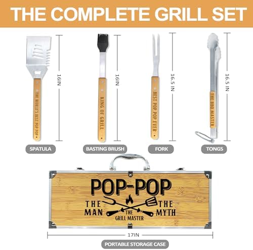 Pop Pop Gifts from Grandkids, Christmas Pop Pop Gifts Heavy Duty Wooden BBQ - Image 3