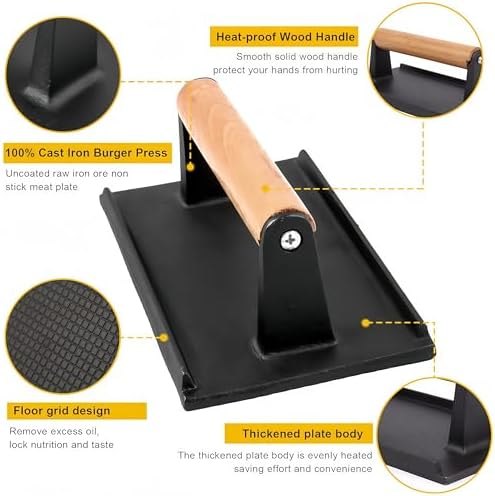 RIIPOO Cast Iron Grill Press 2lbs Meat Weight Smash Burger Bacon Press - Image 4