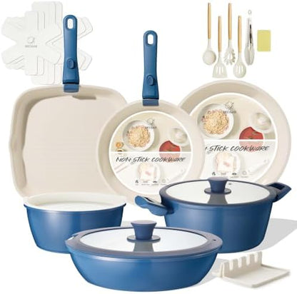 BECIGAR 23pcs Ceramic Pots and Pans Set, Nonstick Detachable Handle Cookware by BecigarCookware