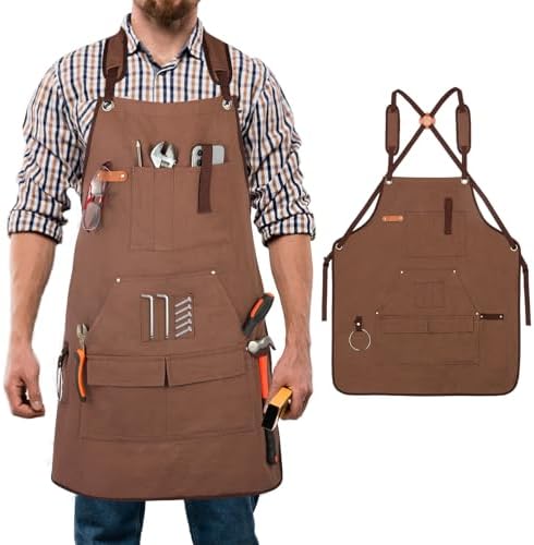Unisex Woodworking Work Apron, 16oz Multi-Pocket Canvas Apron by Unknown