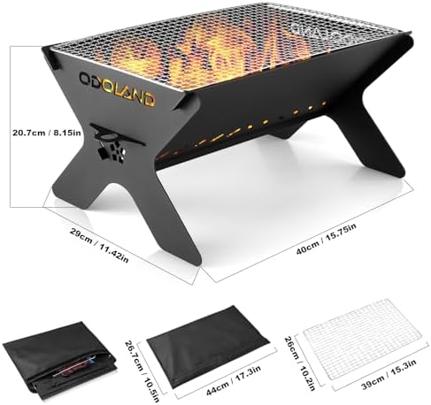 Odoland Camping Campfire Grill, Portable Folding Charcoal Grills - Image 3