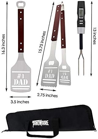 Panoware BBQ Grill Tools Set for Dad, 4 Piece Set, Number 1 Dad Tongs, Digital - Image 3